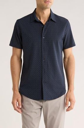 14th & Union Geometric Print Short Sleeve Performance Button-Up Shirt in Navy Mori Geometric at Nordstrom Rack, Size Xx-Large