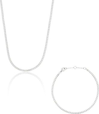 Lily & Roo Silver Diamond Style Tennis Necklace and Bracelet Gift Set