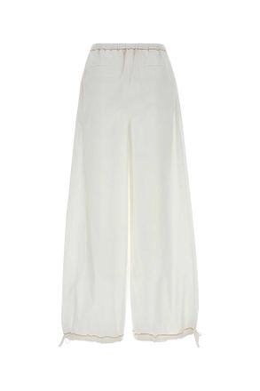 Marni Womens White Poplin Wide-Leg Lilywhite Exterior: Cotton Pantaloni Trousers