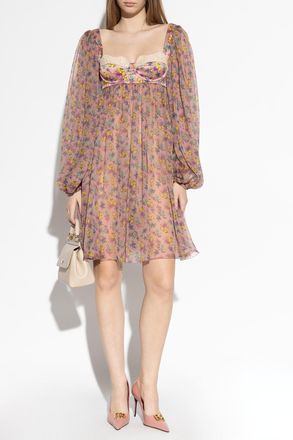 Dolce & Gabbana Silk Dress With Floral Motif, Womens, Pink