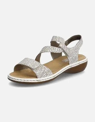 Rieker Womens Rieker Ladies 659C7-81 Pattern/White Sandal - Silver - Size: 4
