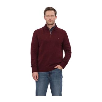 Tommy Hilfiger Lambswool Zip Mock - Heren - Truien - Rood - Maat: M Wol