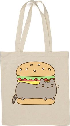 Generic Cat Burger Funny Graphic Natural Cotton Tote Bag White