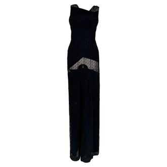 Roland Mouret Eyelet Lace Maxi Dress in Navy Blue Cotton