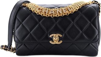 Chanel Crystal Logo Letters Chain Handle Flap Bag Quilted Lambskin Medium shoulder bag - Zwart