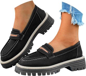 Generic Womens Platform Chunky Loafers Lug Sole Comfortable Slip On Work Business Casual Dress Shoes Women Solid Color Round Toe Lightweight Walking Shoes Non