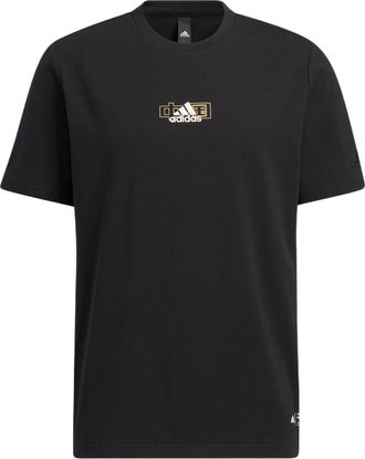 adidas Solid Color Logo Breathable Round Neck Short Sleeve Black HS4387