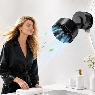 OEM Ventilador Escritorio Dormitorio: Ventilador Usb Recargable Pared Base Ventosa, &Aacute;ngulo Inclinaci&oacute;n Ajustable, Negro