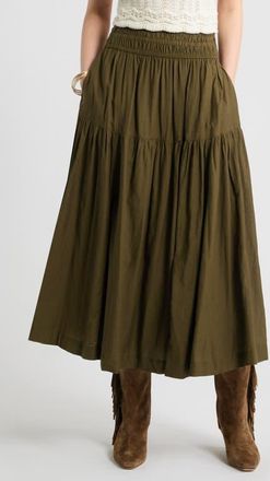 Treasure & Bond Smocked Waist Cotton Maxi Skirt in Olive Dark at Nordstrom, Size Xx-Large