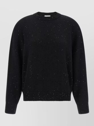 Brunello Cucinelli cashmere silk sequin appliqu&eacute; crew neck long-sleeve sweater