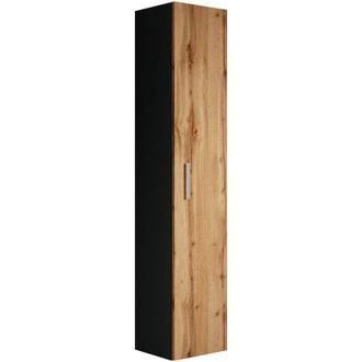 Badplaats Badplaats - Mobiletto del bagno Pluto 150cm Nero Opaco con Rovere - Mobiletto armadietto