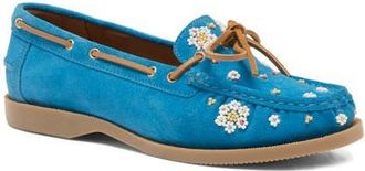 Free People Sandy Beaded Boat Shoe in Emerald Tide Suede at Nordstrom, Size 9.5