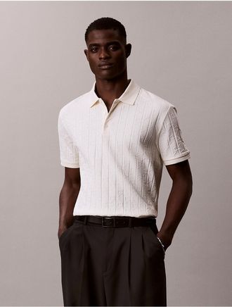 Calvin Klein Mens Allover Emblem Logo Jacquard Polo Shirt - White - 2XL