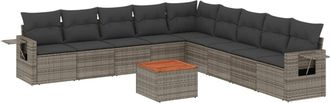 vidaXL Set De Sof&aacute;s De Jard&iacute;n 10 Pzas Con Cojines Rat&aacute;n Sint&eacute;tico Gris Vidaxl