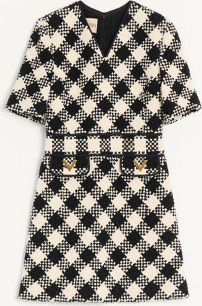 Valentino Abito In Damier Tweed Donna BETULLA/NERO 36