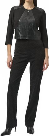 Joseph Ribkoff Heavy Knit And Leatherette Fitted Jacket In Black