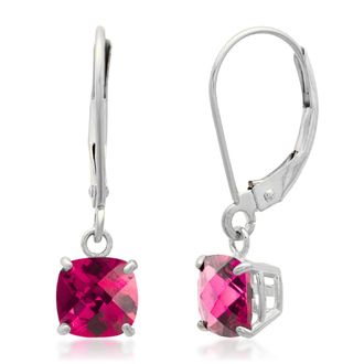 MAX + STONE Solid 10K Yellow, White or Rose Gold 6mm Cushion Cut Gemstone Dangle Earrings
