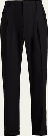 Ralph Lauren Purple Label Mens Silk and Linen Straight-Leg Pleated Trousers