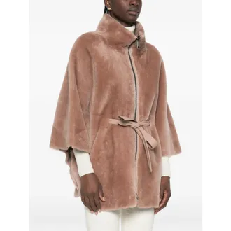 Suprema Shearling with Belted Waist and Cape Sleeves Coat - Pink