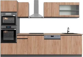 Vicco Mueble De Cocina R-line, Oro Power Roble/antracita, 300 Cm Con Armario Alto, Et Roble