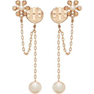 Tory Burch Kira Faux Pearl Chain Linear Earrings in Tory Gold/cream at Nordstrom