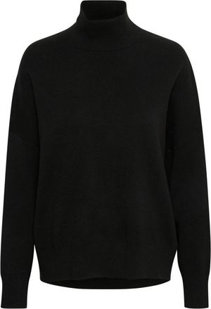 Inwear Zwarte Coltrui met Gestreept Patroon - Dames - Coltruien - Zwart - 3XL - Katoen - Truien & Vesten