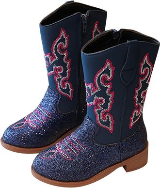 Generic Girls Cowboy Boots Pointed Toe Side Zipper Classic Embroidered Western Shoes for Toddler Kids and Teens Comfortable Casual Footwear Cowboy Boots Easy 