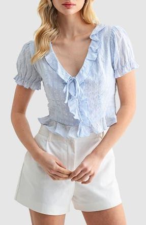 Lush Ruffle Trim Tie Front Top in Light Blue at Nordstrom Rack, Size X-Small