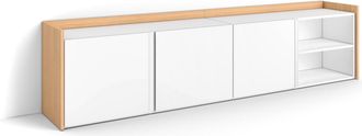 Skraut Home Skraut Home - Mueble Tv, Televisi&oacute;n, Muebles De Sal&oacute;n, Almacenaje, 207x35x50cm, Para Tv Hasta 80, Con Almacenamiento, Estilo Moderno, Blanco Y Roble S