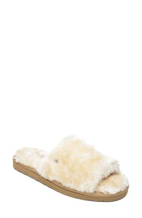 Minnetonka Faux Fur Slide Slipper in Cream at Nordstrom, Size 8