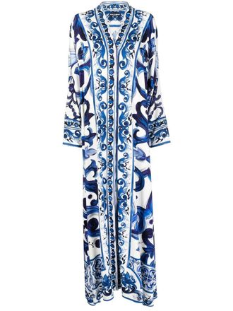 Dolce & Gabbana graphic-print silk maxi dress - Blue