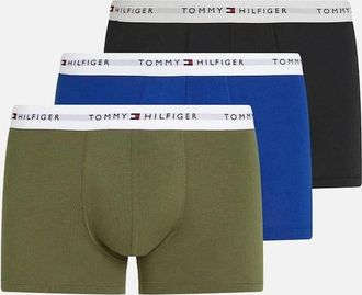Tommy Hilfiger Mens Tommy Hilfiger 3-Pack Signature Cotton Boxer Trunks, Blue/Black/Utility Olive - Tan - Size: 32/33/32