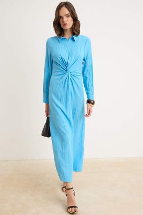 Trendyol Modest Dames Blauw Effen Maxi Lang Casual Recht Modest Jurken