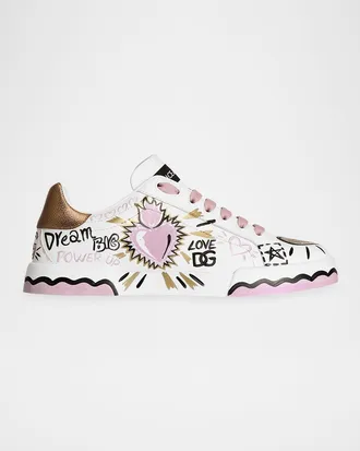 Dolce & Gabbana Portofino Doodle Leather Low-Top Sneakers