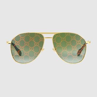 Gucci Aviator Frame Sunglasses, Gold