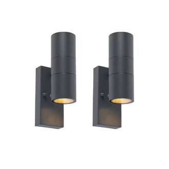 QAZQA Moderno Set De 2 Apliques De Pared Para Exterior Gris Oscuro 2 Luces Sensor Crepuscular - Duo Acero Inoxidable Redonda Adecuado Para Led Max. 2 X 35 W