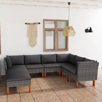 vidaXL Set De Muebles De Jard&iacute;n 8 Pzas Y Cojines Rat&aacute;n Sint&eacute;tico Gris Vidaxl