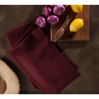 Solino Home Linen Kitchen Towels Set of 2, 17 x 26 Inch for Dining Table, Holiday and Everyday Table Decor - Kitchen Linen in Red Garnet at