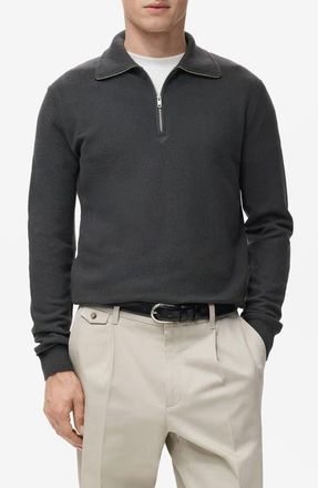 Mango Half Zip Piqu&eacute; Sweater in Dark Grey at Nordstrom, Size Medium