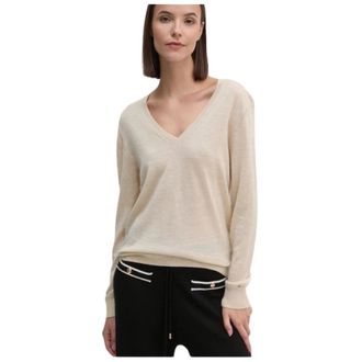 Tommy Hilfiger Merino wollen V-hals trui - Dames - V-hals truien - Beige - L - Wol - Truien & Vesten