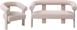 Beliani Conjunto De Sala De Estar Retro Sof&aacute; 2 Plazas Sill&oacute;n Completamente Tapizado De Boucl&eacute; Beige Claro Ilbro