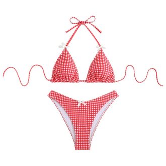 Generic Women Bikini Sets Swimsuits 2 Piece Spaghetti Strap Halterneck Bra Top Halter Neck Triangle Top Thong Bottom Elastic Swimming Costume Soft Swimsuits B
