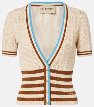 Valentino Open-knit striped cotton cardigan