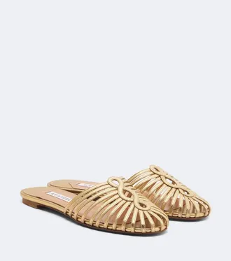 Aquazzura Sweet Surrender metallic leather mules