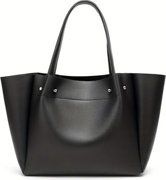 Generic Largecapacity Pleated Tote Bag Shopping Portable Handbag Advanced Pu Leather One-Shoulder(Black)