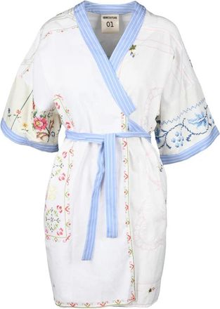Semicouture White/Lilac Kimono Wrap Dress