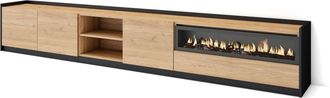 Skraut Home Skraut Home - Mueble Tv, Televisi&oacute;n, 310x37x50cm, Para Tv Hasta 80, Chimenea El&eacute;ctrica, Roble Y Negro