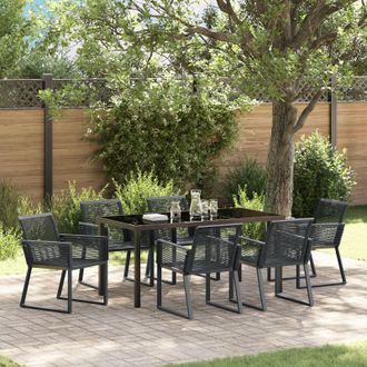 Berkfield Home 7 Piece Garden Dining Set Black Poly Rattan