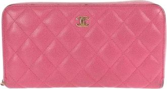 Chanel Pre-owned Caviar Skin Matelasse Coco Mark Long Wallet - Dames - Vintage Accessoires - Roze - ONE Size - Leer - Vintage