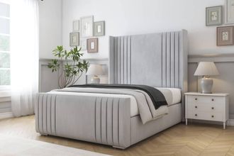 Comfort Beds Elise Naples Bed Frame With Mattress-50 Upholstered Wingback in Silver | Size: Small Double